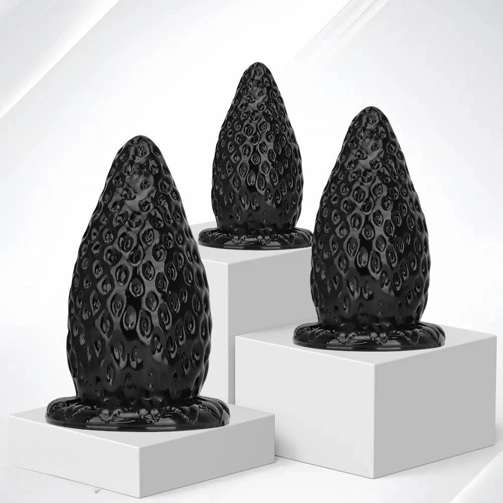 Black textured pvc strawberry anal plug, photo 2