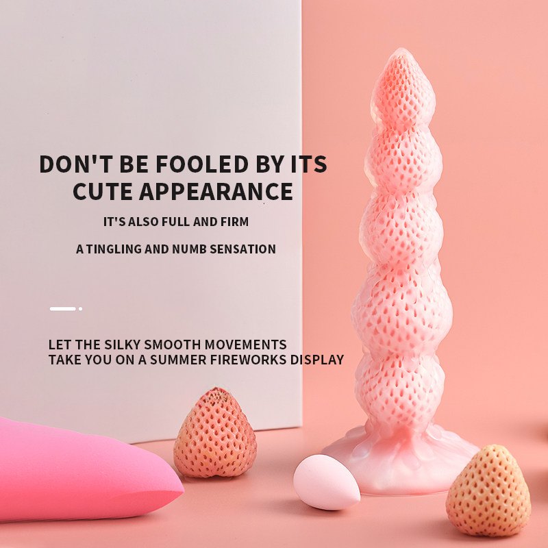 Pink strawberry tower suction cup fantasy dildo, photo 3
