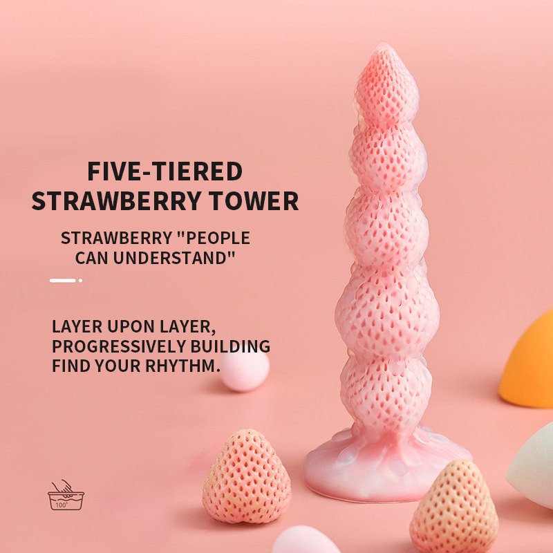 Pink strawberry tower suction cup fantasy dildo, photo 4
