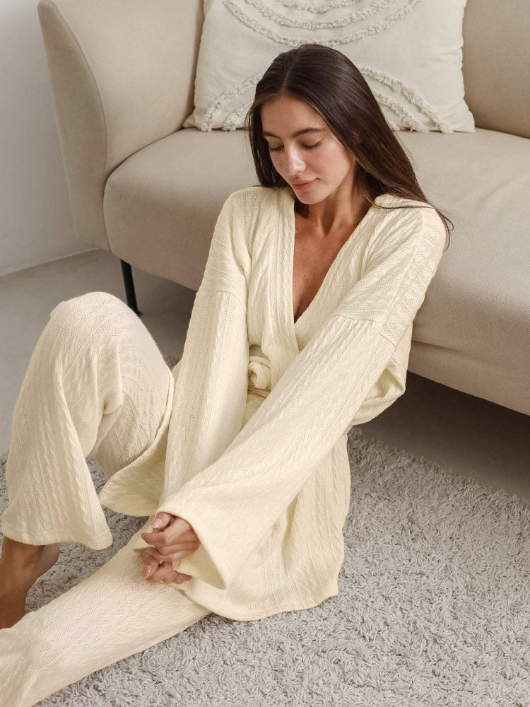Striped knit long pants pajama robe set, photo 5