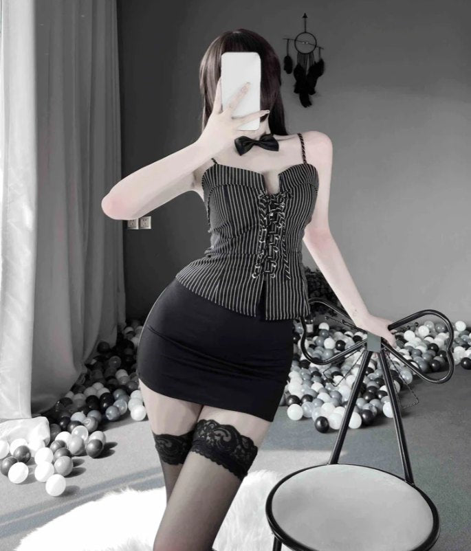 Striped lace trim roleplay corset, photo 2