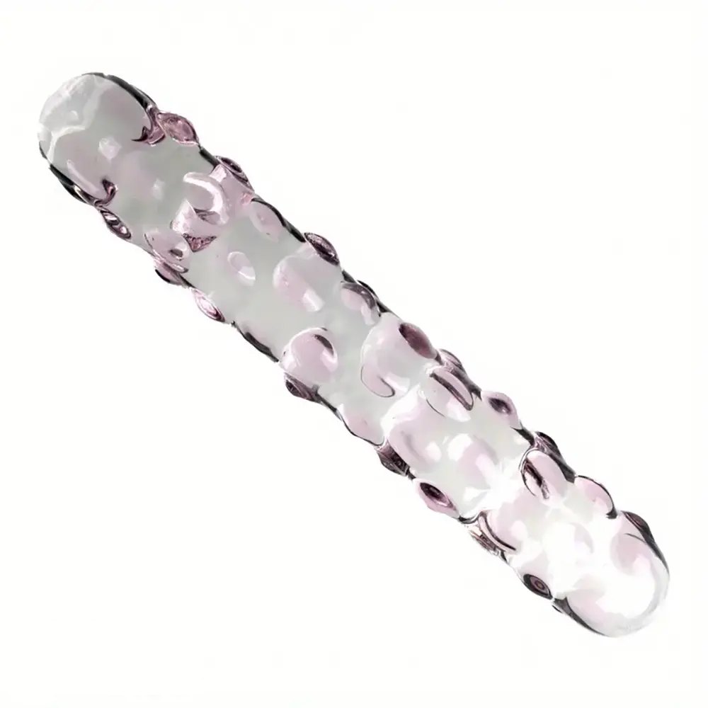 Studded texture curved glass dildo, photo 2