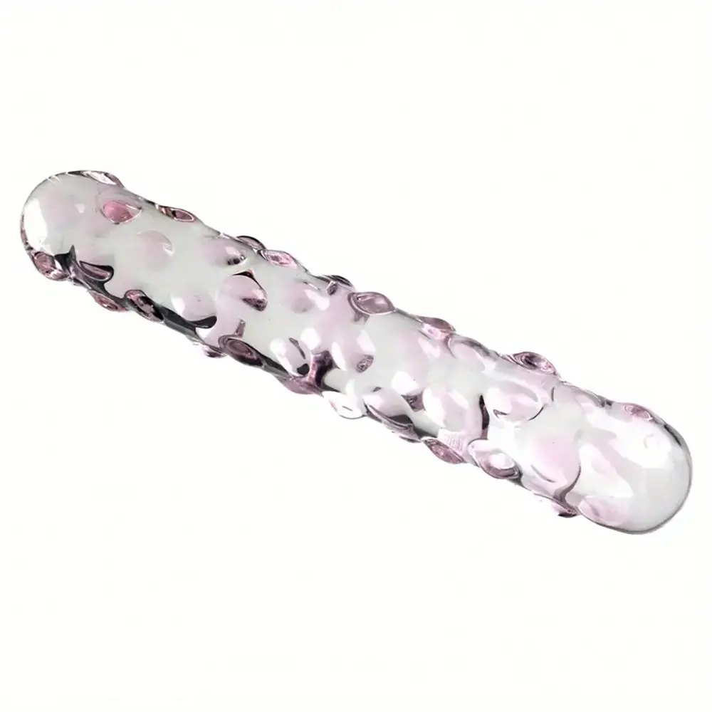 Studded texture curved glass dildo, photo 4