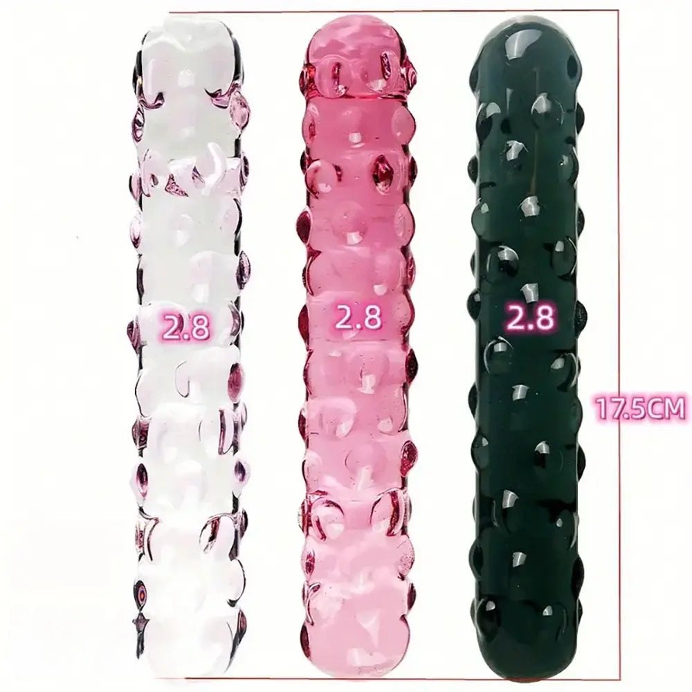 Studded texture curved glass dildo, photo 5