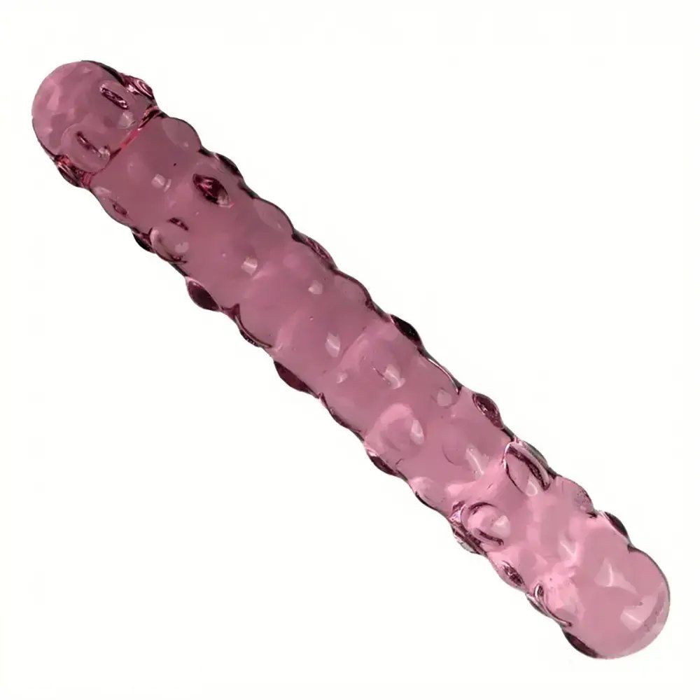 Studded texture curved glass dildo, photo 9