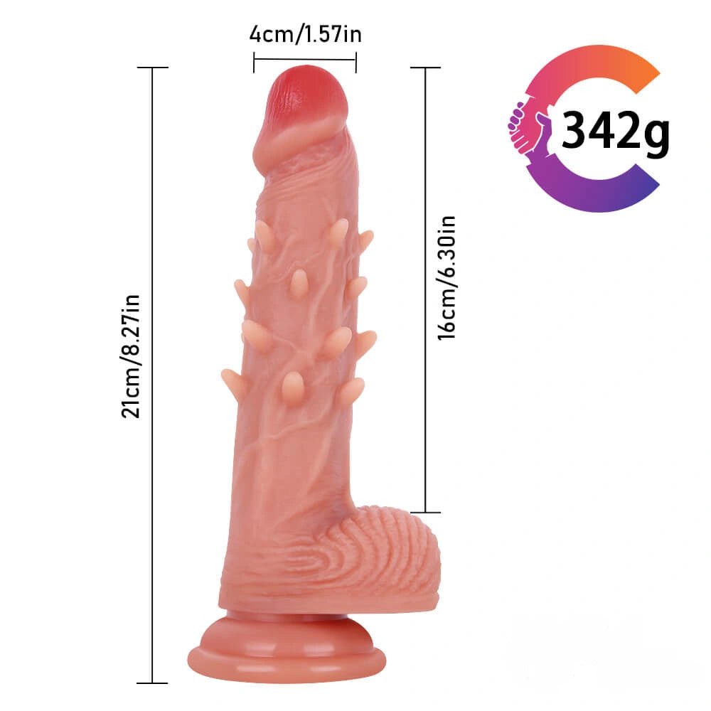 Flesh studded suction cup dildo with realistic head