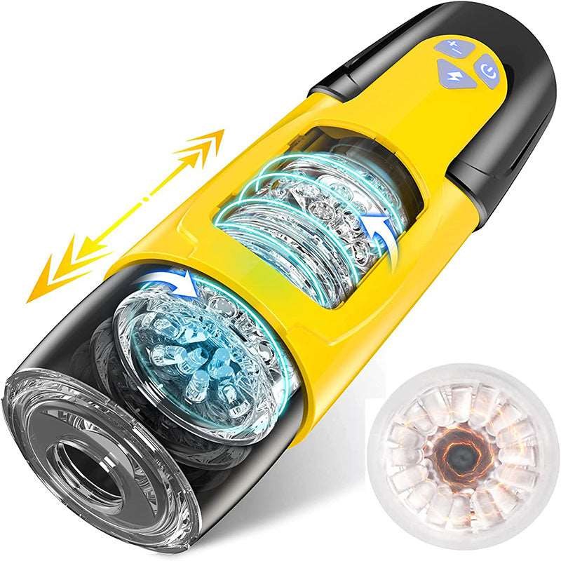 Yellow rotating suction-base male masturbator