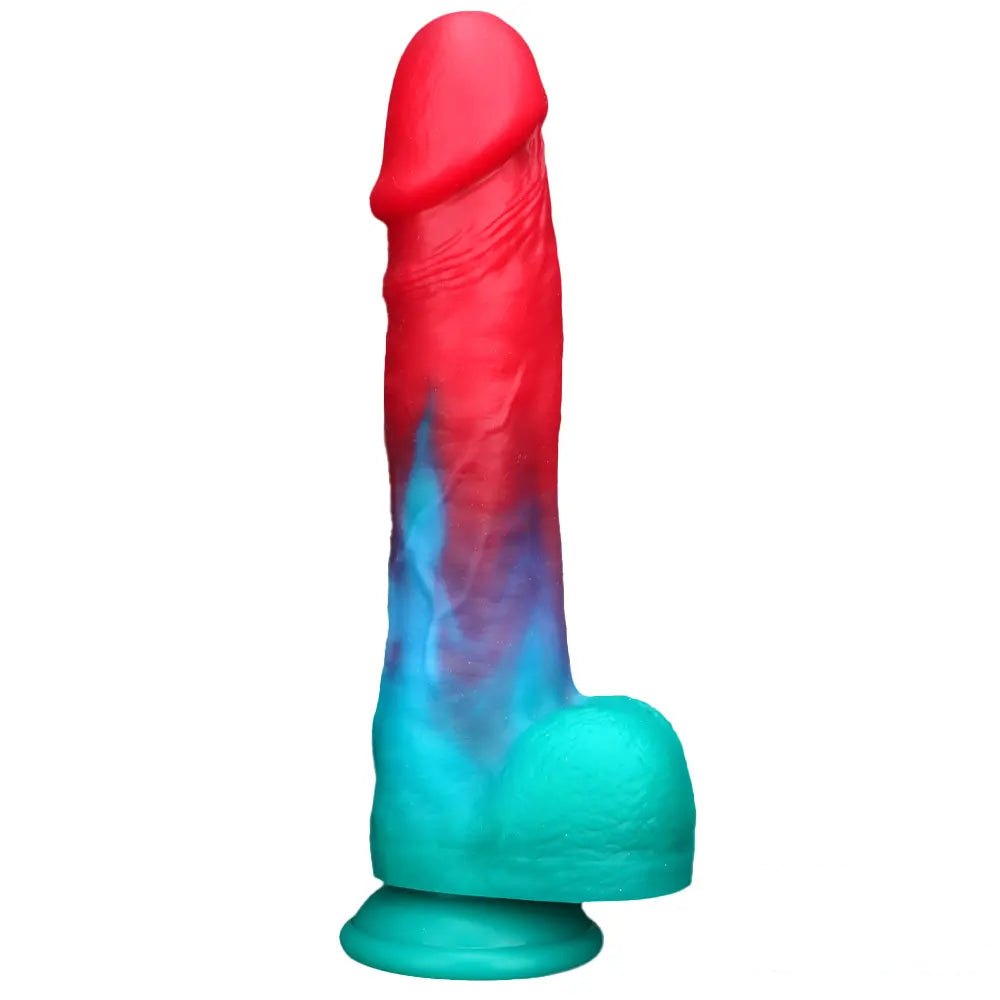 Red and teal suction cup dildo, photo 1