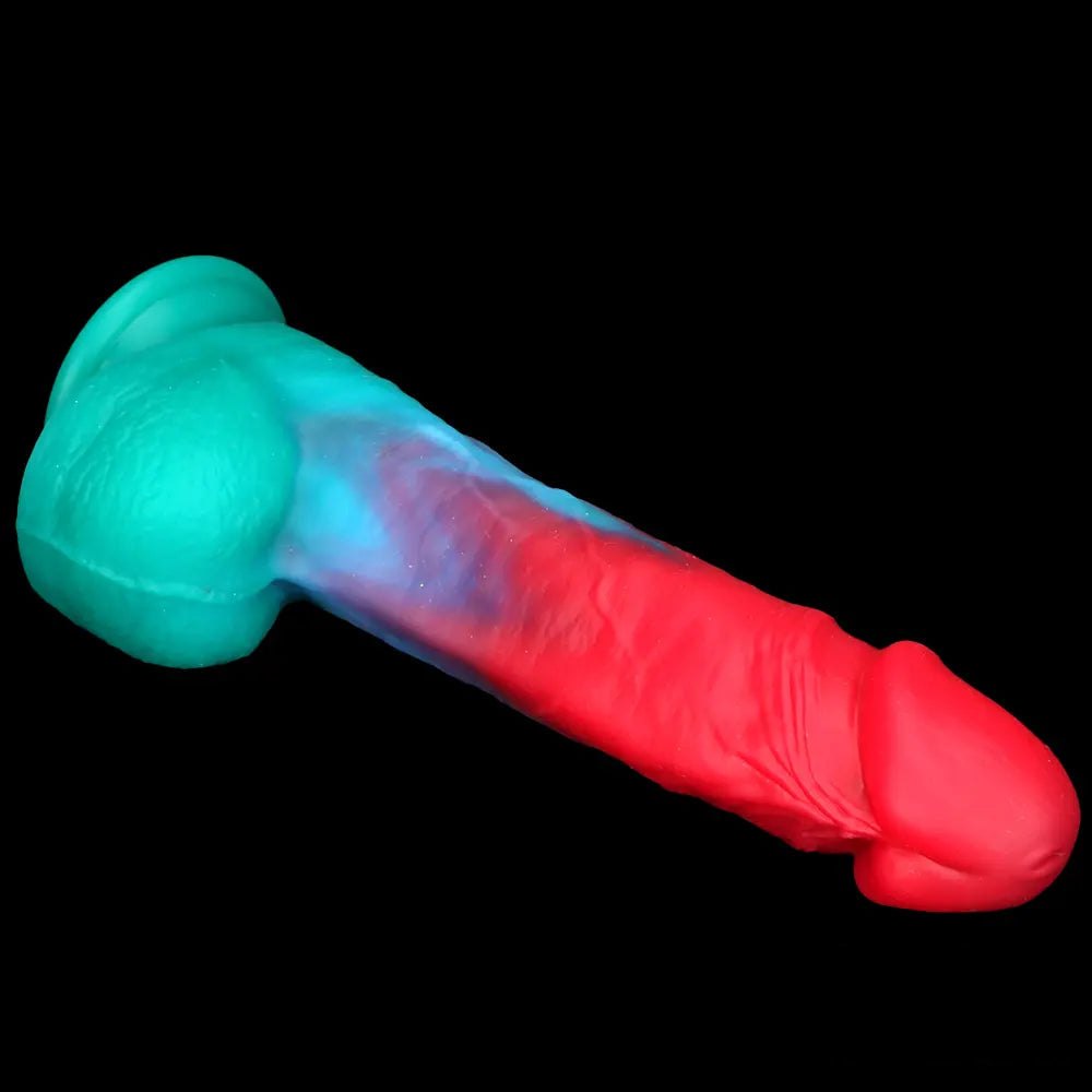 Red and teal suction cup dildo, photo 12