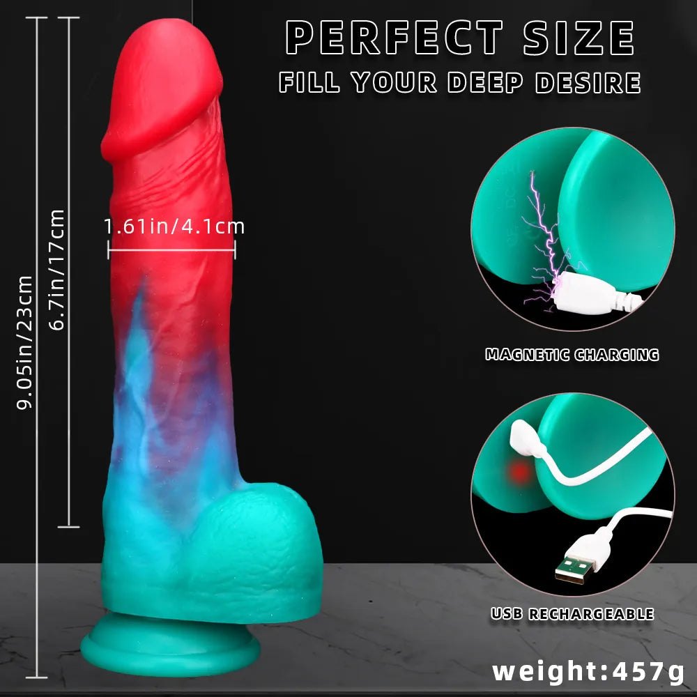 Red and teal suction cup dildo, photo 14