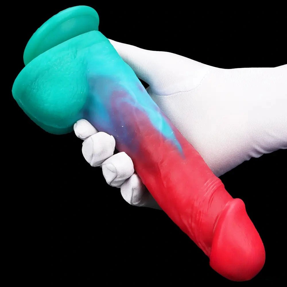 Red and teal suction cup dildo, photo 15