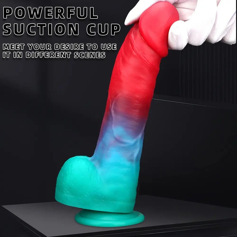 Red and teal suction cup dildo, photo 7