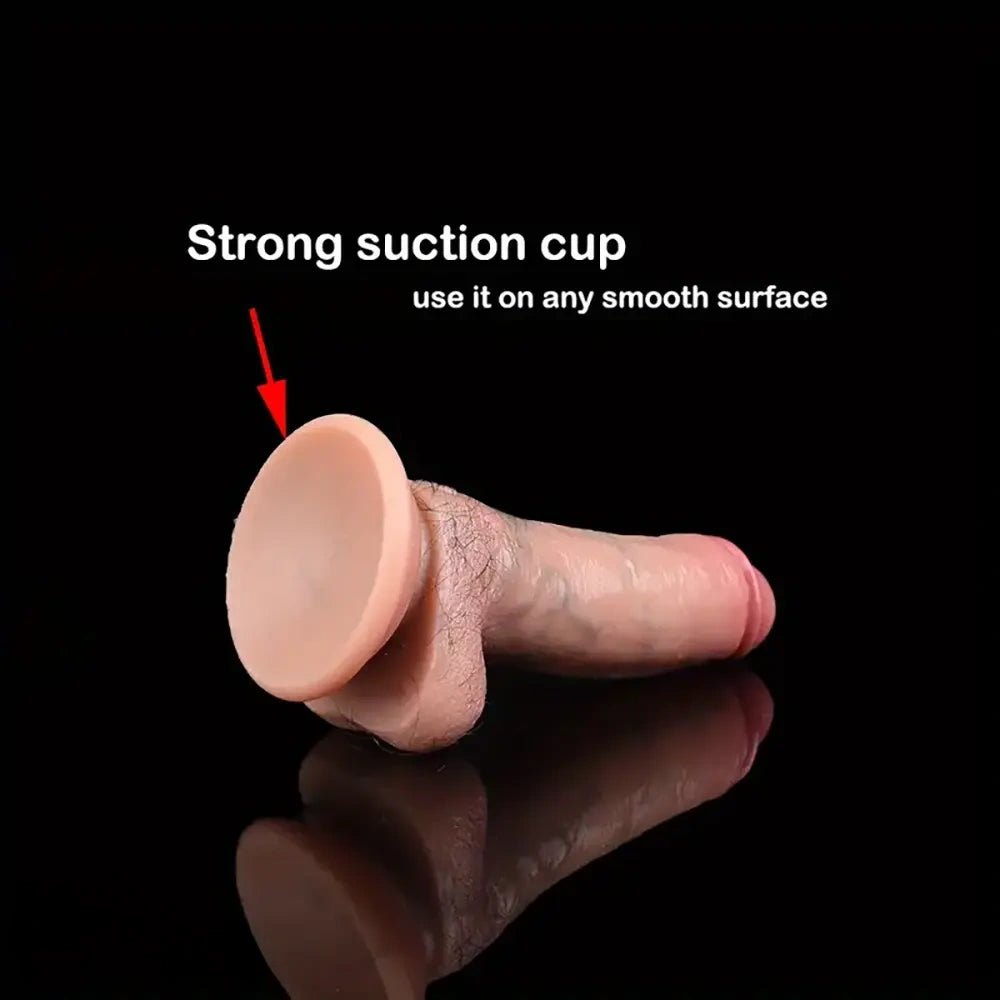 Flesh tone silicone realistic dildo with suction cup base, photo 4