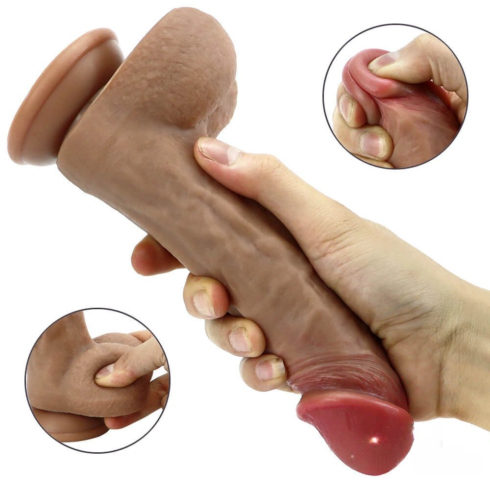 Brown realistic silicone dildo with suction cup, photo 2