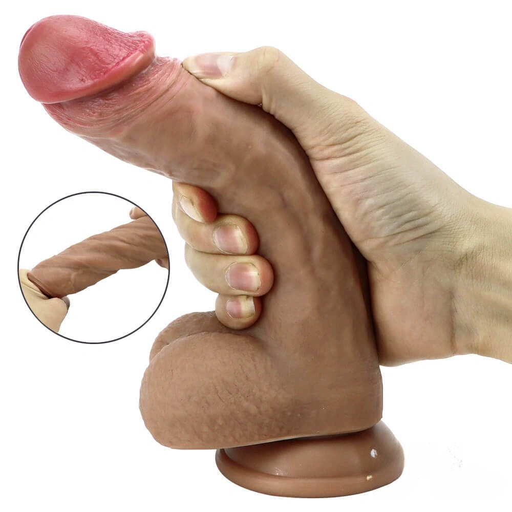 Brown realistic silicone dildo with suction cup, photo 3