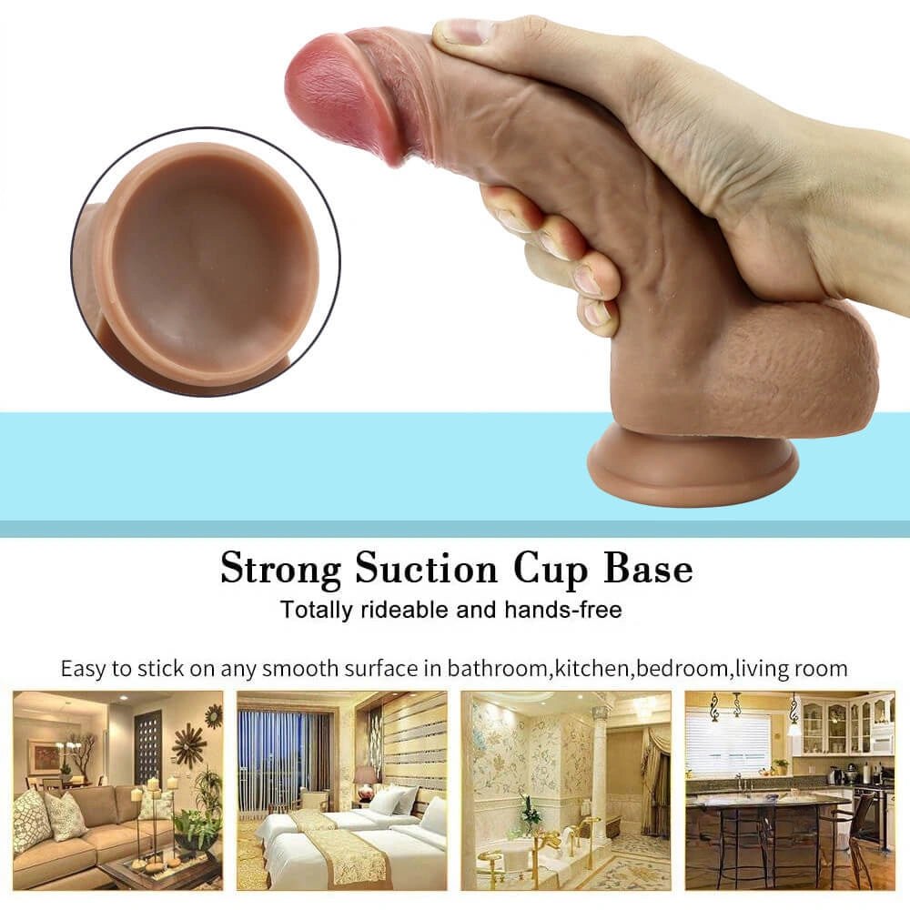 Brown realistic silicone dildo with suction cup, photo 4