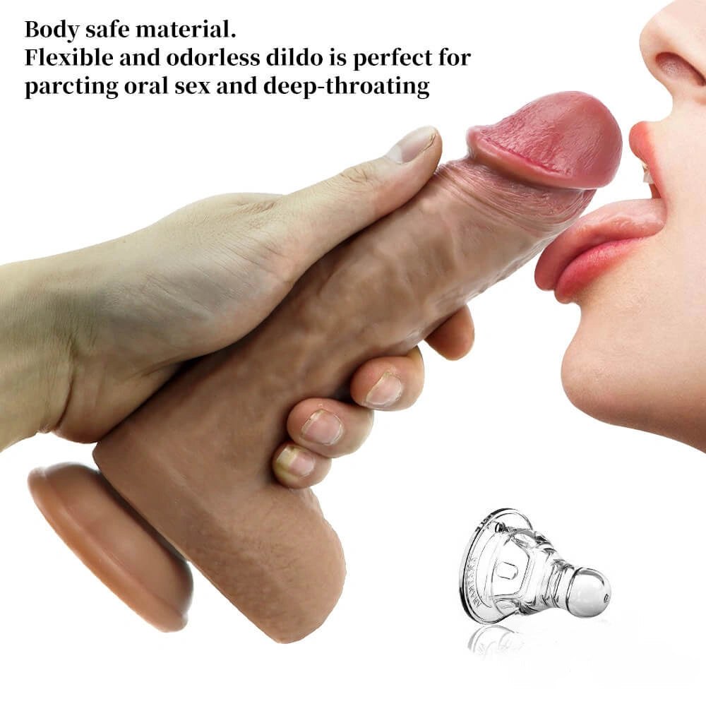 Brown realistic silicone dildo with suction cup, photo 5