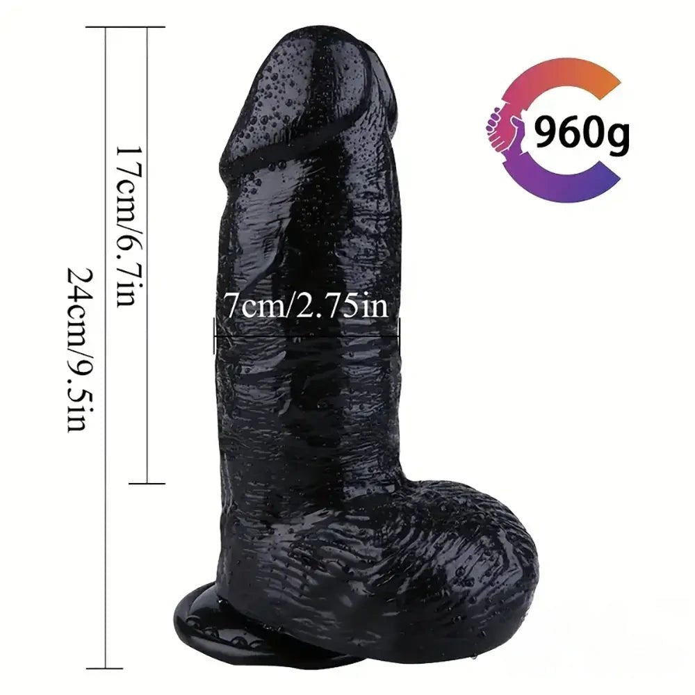 Black realistic pvc suction cup dildo with balls