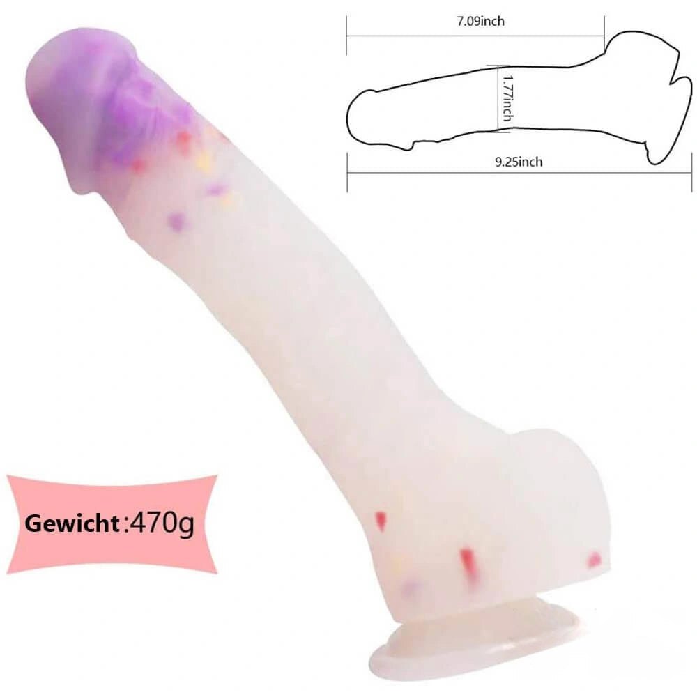 White silicone dildo with colorful flecks and suction cup base, photo 1