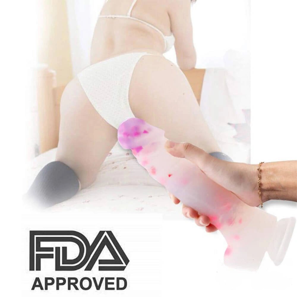 White silicone dildo with colorful flecks and suction cup base, photo 3