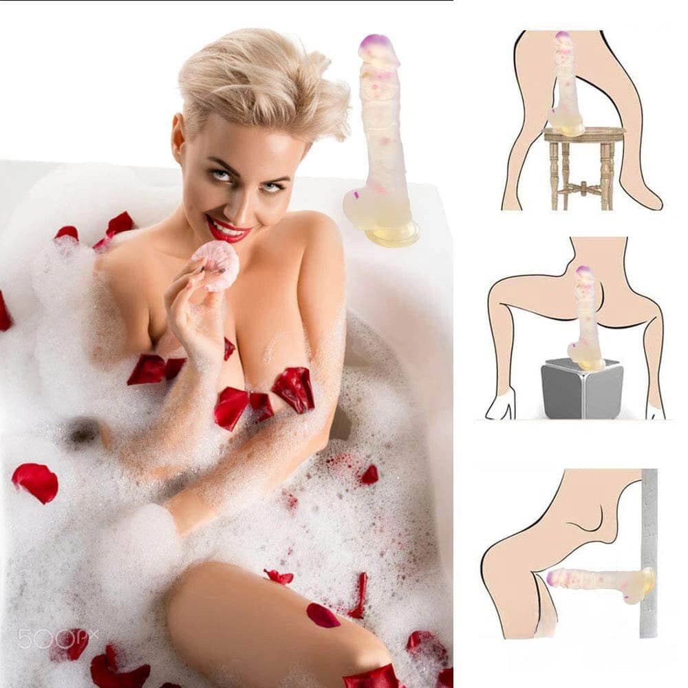 White silicone dildo with colorful flecks and suction cup base, photo 5