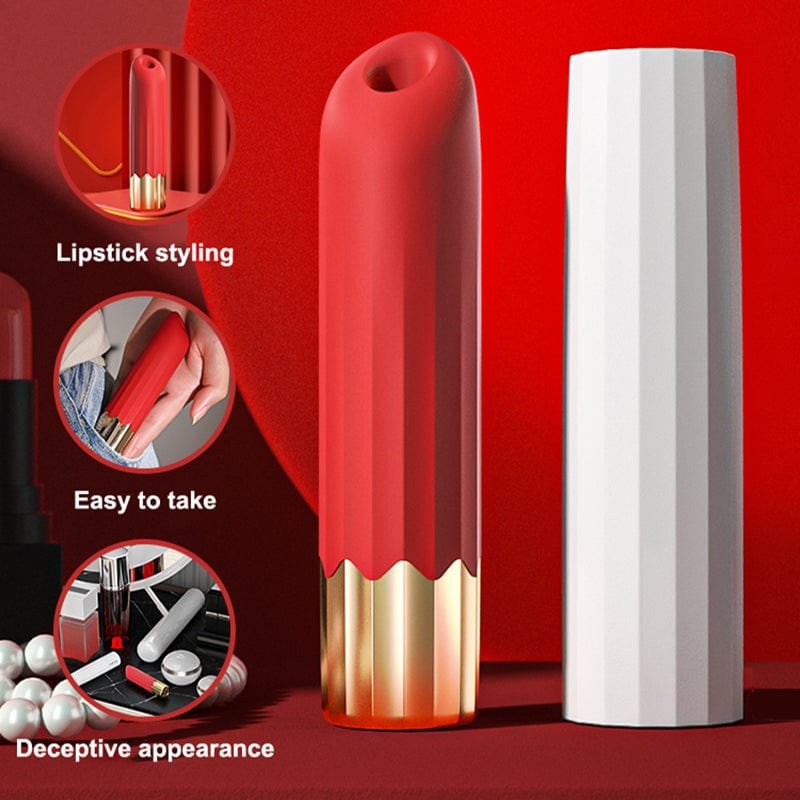 Red lipstick-shaped suction bullet vibrator, photo 5