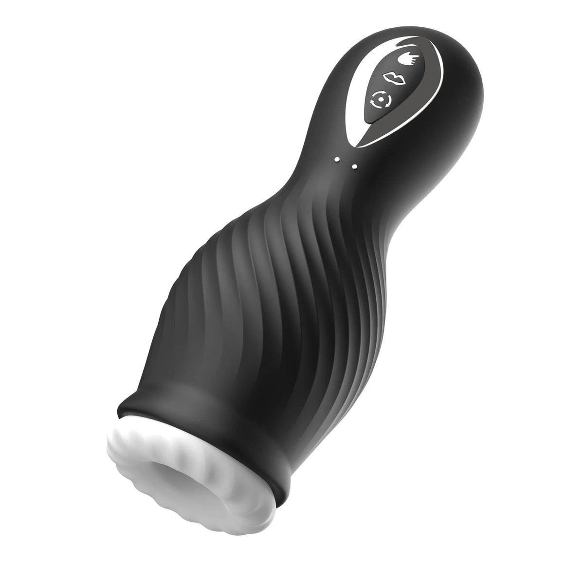 Black textured suction rotating male masturbator cup