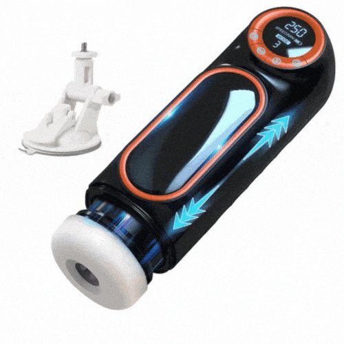 Black orange suction vibrating masturbator cup, photo 1