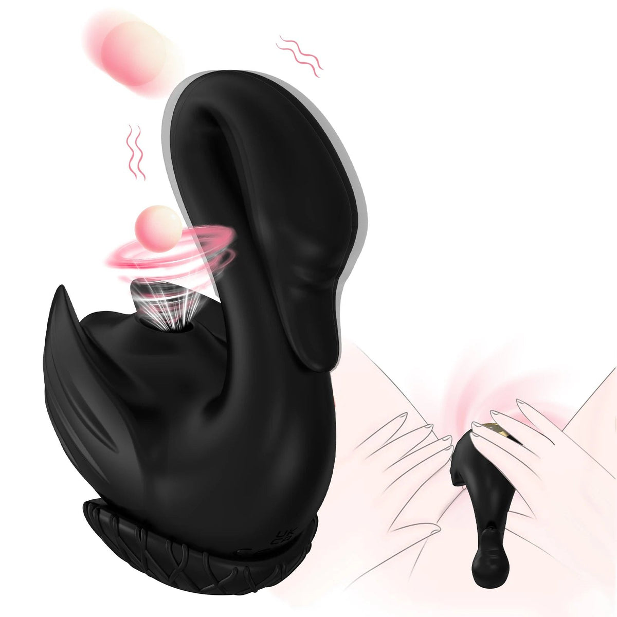 Black swan-shaped clitoral suction and vibration toy