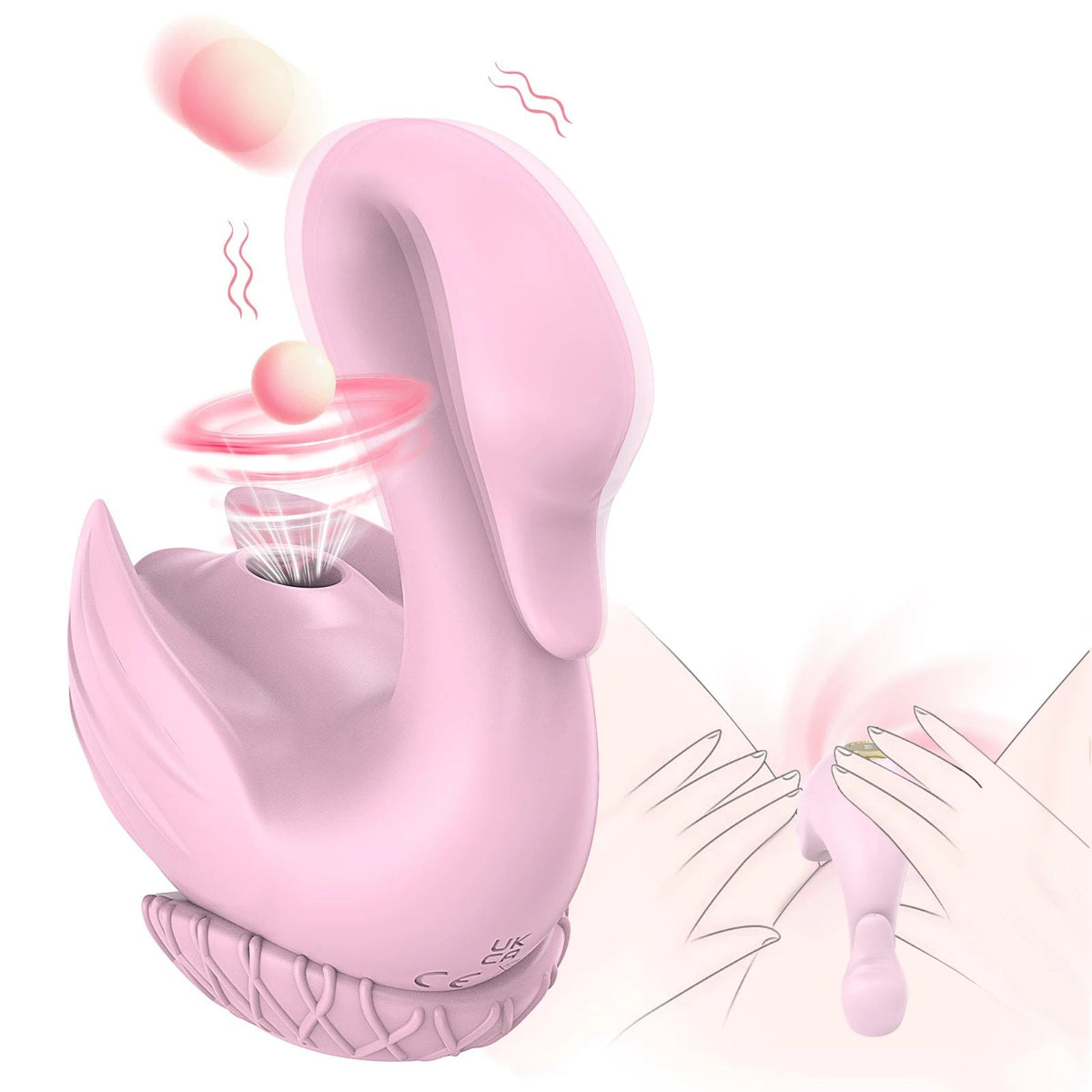 Pink swan-shaped clitoral suction and vibration toy