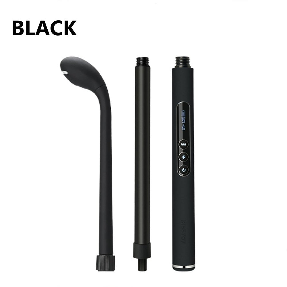Pink and black skin friendly silicone wand vibrator with swappable heads, photo 10