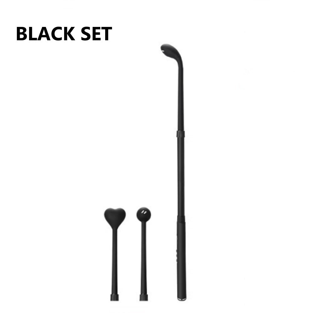 Pink and black skin friendly silicone wand vibrator with swappable heads, photo 11
