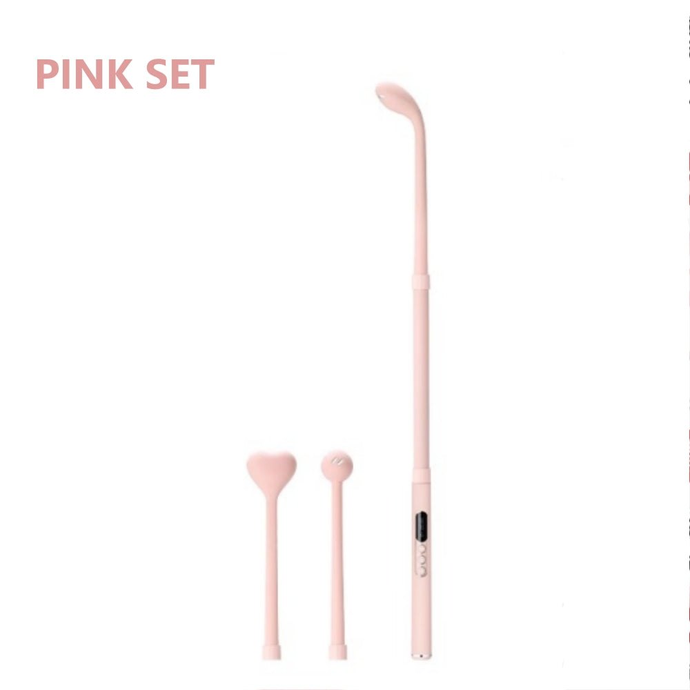 Pink and black skin friendly silicone wand vibrator with swappable heads, photo 12