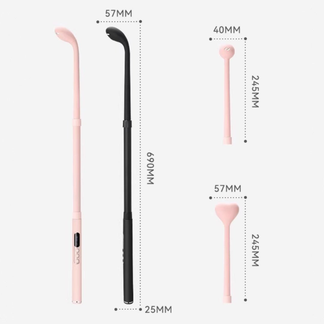 Pink and black skin friendly silicone wand vibrator with swappable heads, photo 13