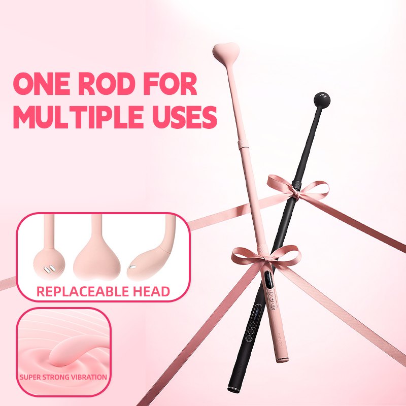 Pink and black skin friendly silicone wand vibrator with swappable heads, photo 2