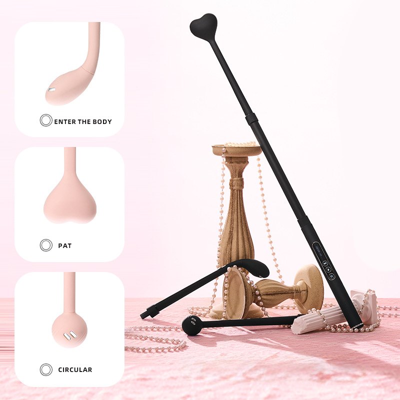 Pink and black skin friendly silicone wand vibrator with swappable heads, photo 4