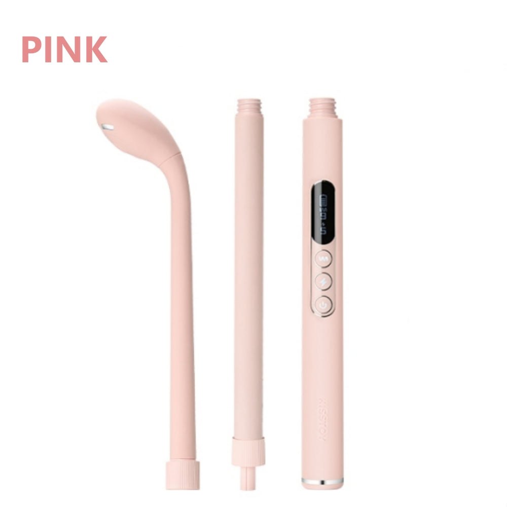 Pink and black skin friendly silicone wand vibrator with swappable heads, photo 9