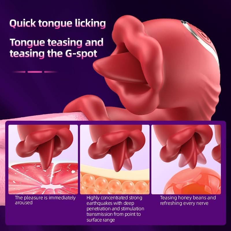 Rose red silicone tongue licking g-spot vibrator, photo 4