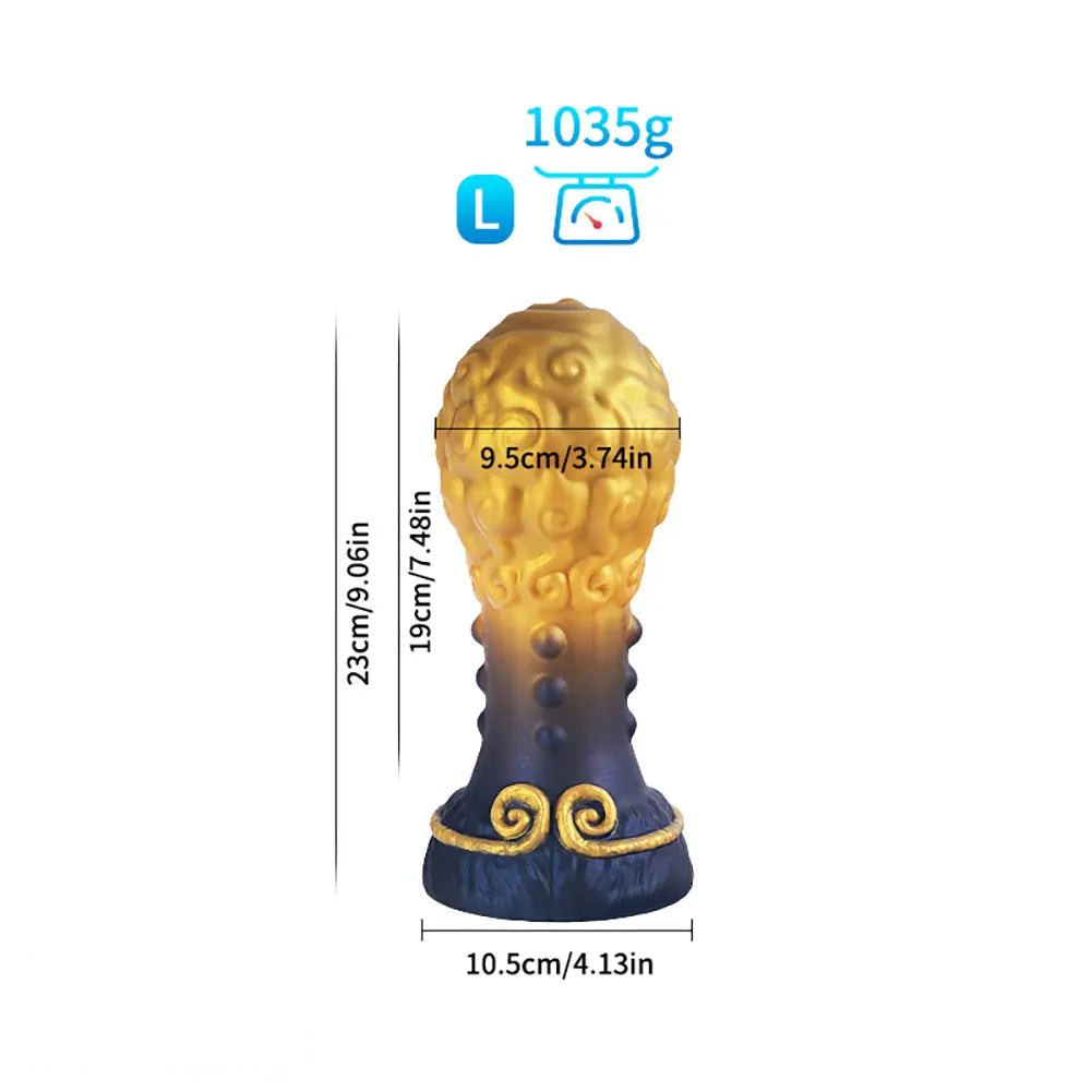Gold swirled beaded silicone anal plug with flared base