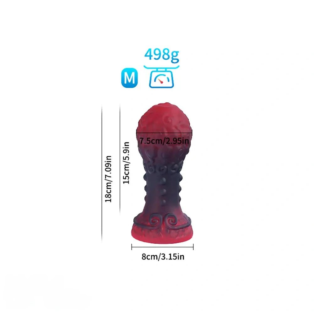 Red swirled beaded silicone anal plug with flared base
