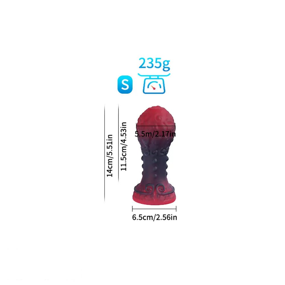 Red swirled beaded silicone anal plug with flared base