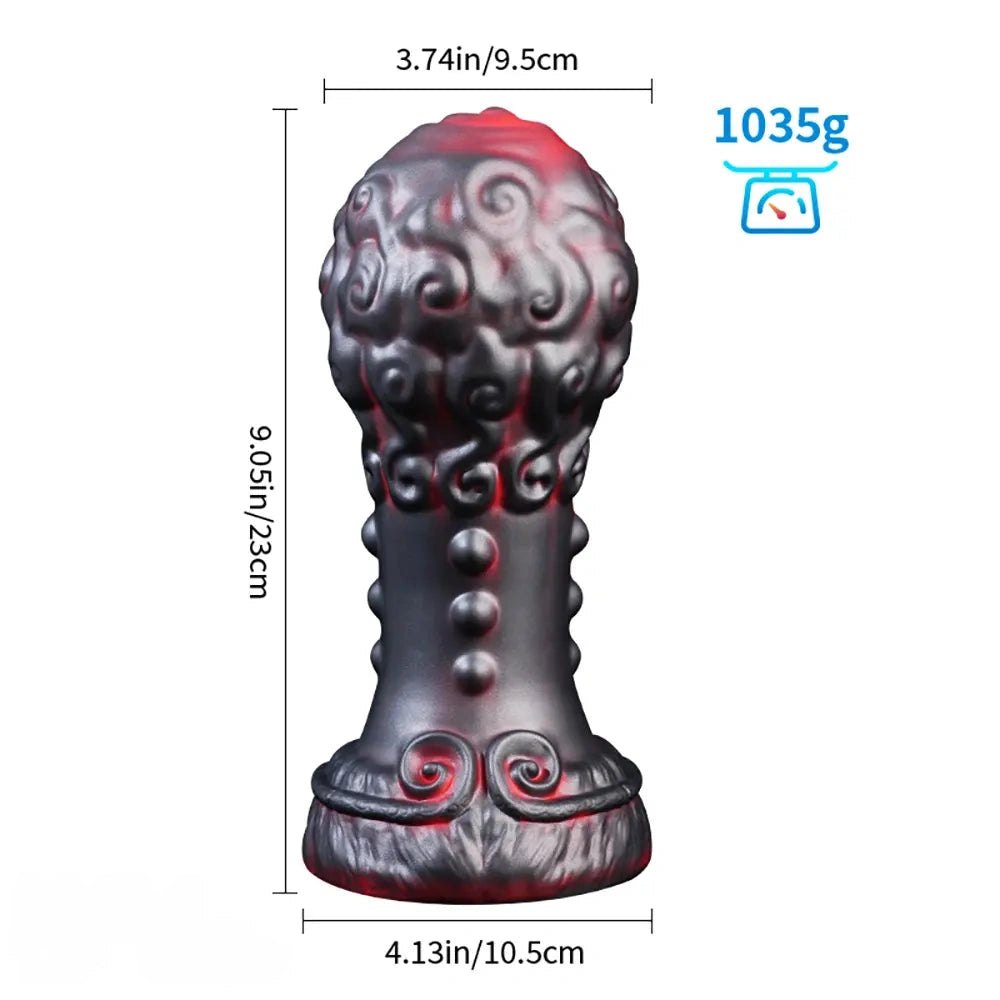 Silver swirled beaded silicone anal plug with flared base