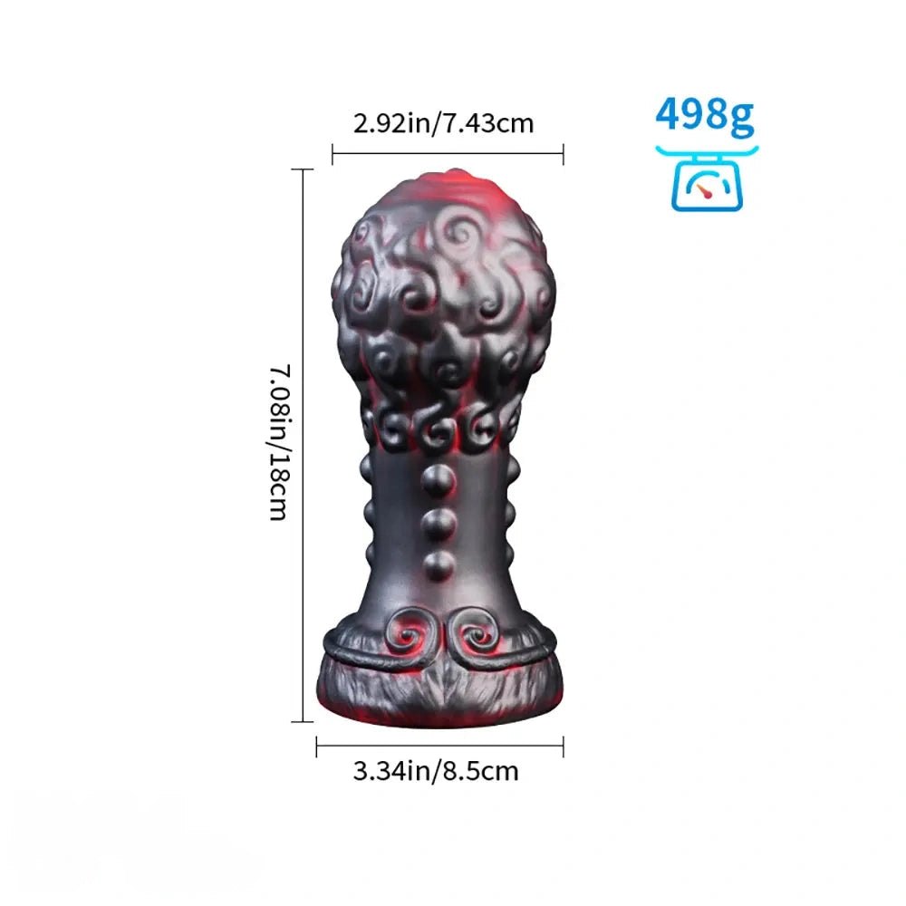 Silver swirled beaded silicone anal plug with flared base