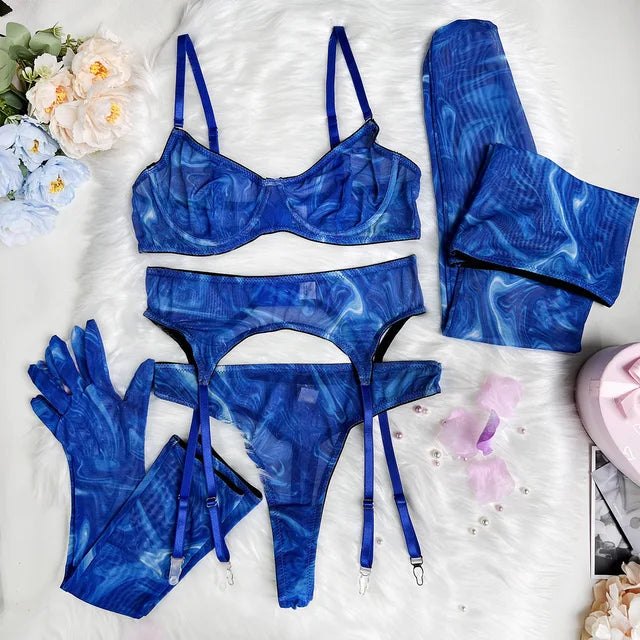 Swirl print sheer balconette bra thong set, photo 15