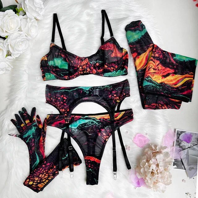 Swirl print sheer balconette bra thong set, photo 16