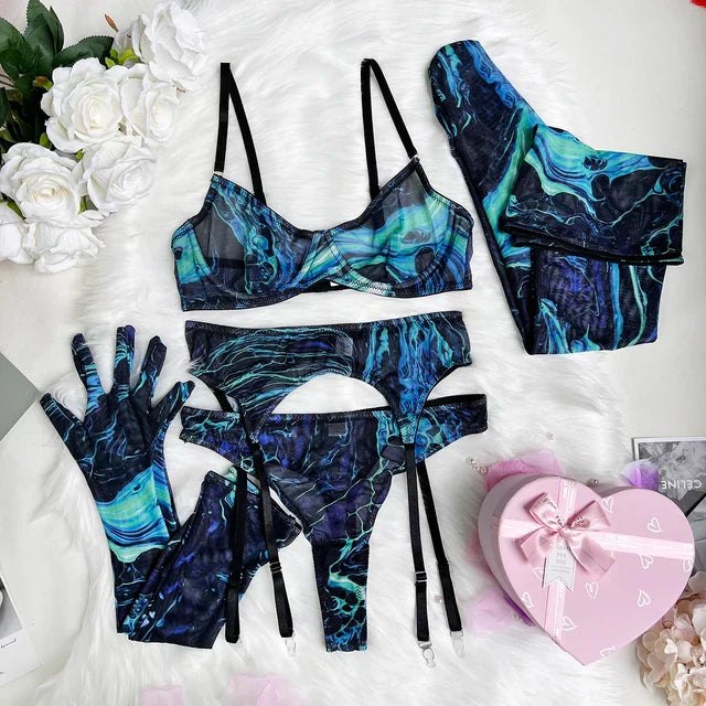 Swirl print sheer balconette bra thong set, photo 17
