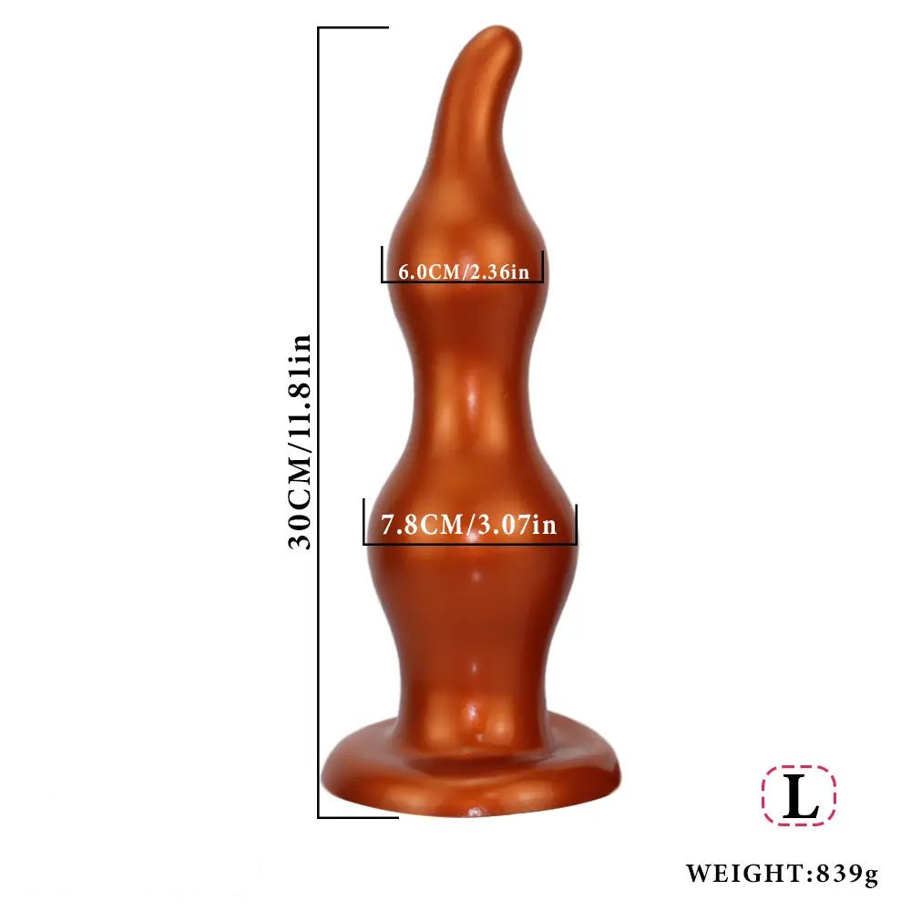 Gold ribbed tapered silicone anal plug