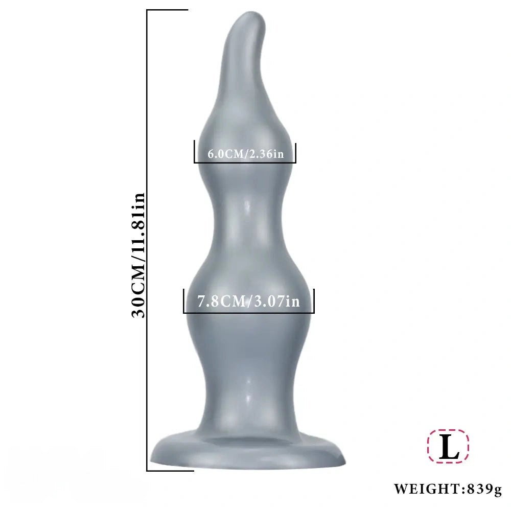 Silver ribbed tapered silicone anal plug