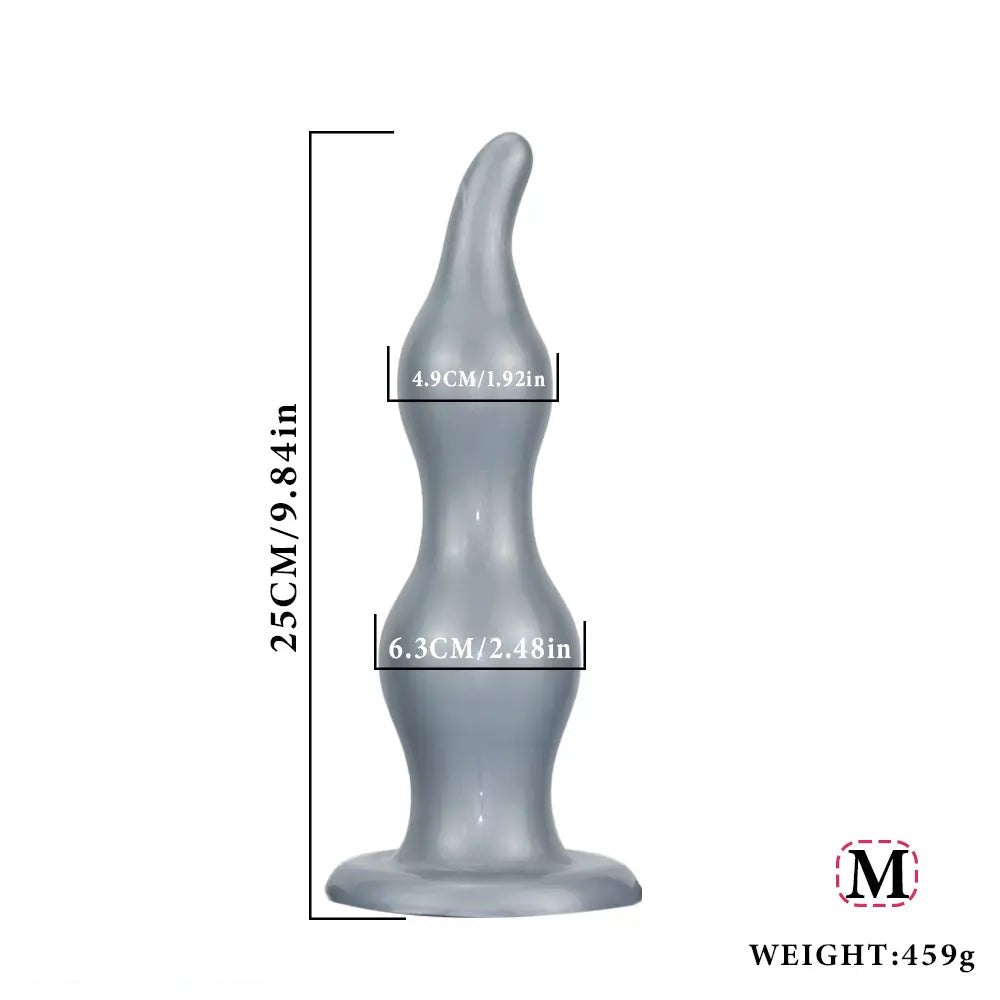 Silver ribbed tapered silicone anal plug