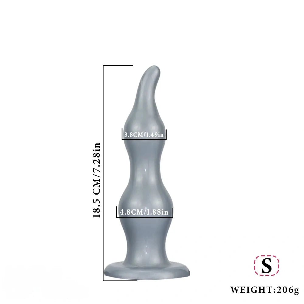 Silver ribbed tapered silicone anal plug